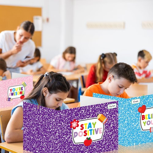Cinrobiye 24 Pcs Inspirational Privacy Folders Standard for Students Cardboard Shields Test Privacy Boards Motivational Words Desk Dividers Shield for Classroom School Study Supplies (Colorful)