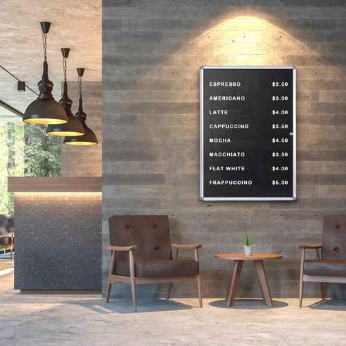 EVERSUPPLY Enclosed Changeable Letter Boards Felt Message Board with Locking Door, Black, Aluminum Frame, 26X20 inches