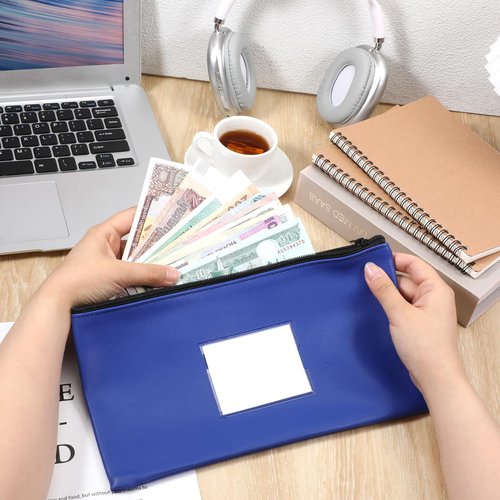 10pcs Bank Deposit Money Bags with Zipper 11 X 6 Inches Cash Bags Money Envelope with Clear Window PU Leather Zipper Pouch Wallet for Women Men Cash, Coins, Cosmetics, Invoice, Bills