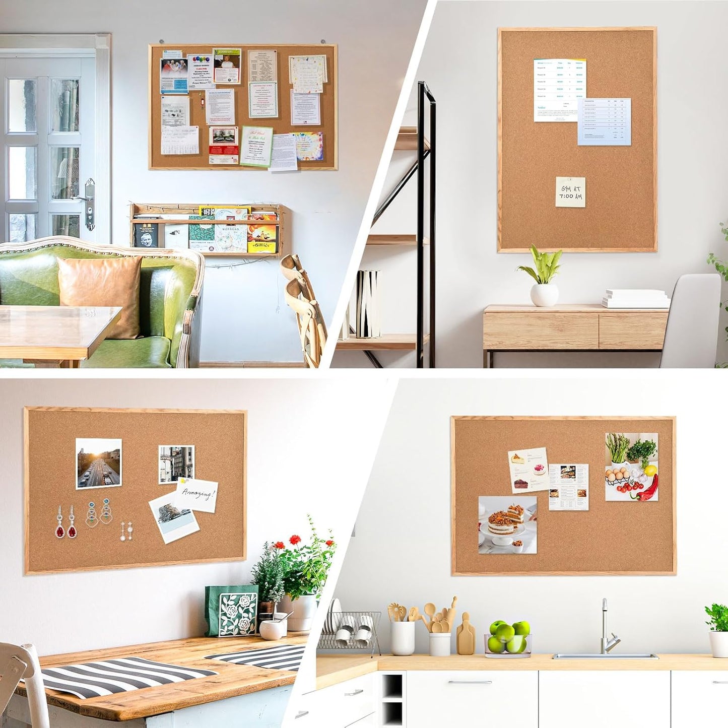 WALGLASS Cork Board - 36" x 24" Wooden Frame Bulletin Board for Home Office | Includes 10 Pins