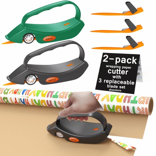 Perfycut 2 Pack Wrapping Paper Cutter with 3 Replaceable Blade Sets for Gift Wrapping Paper Roll Cutter and Christmas Wrapping Paper