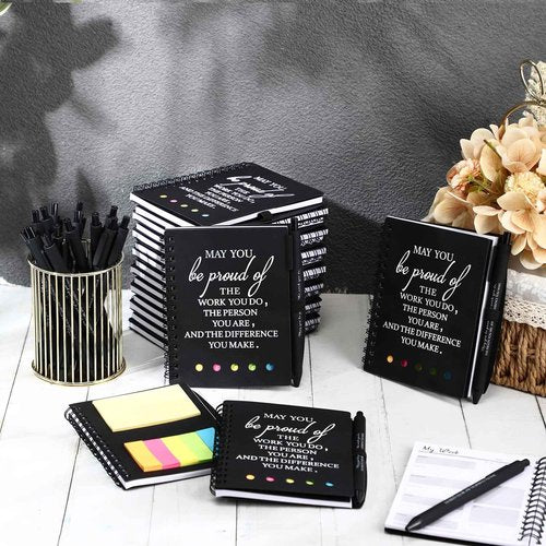 Resurhang 48 Pcs 24 Set Employee Appreciation Gift Bulk Rad Tech Week Inspirational A6 Notebook Pen Sticky Notepad Coworker Nurse Practitioner Christmas Party Favor Office Supplies(Black)