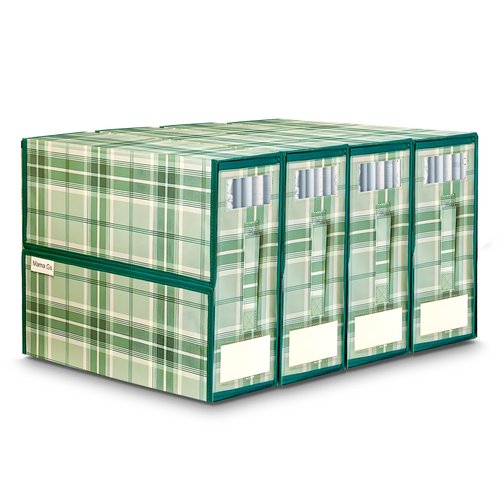Mama Gs 4 Pack Bed Sheet Organizer and Storage with Zipper, Handle, Label & Window, Foldable Linen Closet Organizers and Storage for Sheet Set, Blanket, Duvet Covers – No Insect Entry Design (Green)