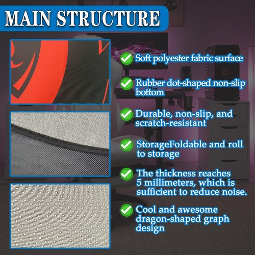 MSKGTML Gaming Chair Mat for Low - Pile Carpets and Hardwood Floors, 47 - inch Round Floor Mat, Suitable for Rolling Chairs in Game Rooms, Bedrooms, Living Rooms and Offices