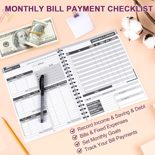 Regine Switzerland Monthly Bill Payment Checklist - Bill Tracker Notebook with Spiral Binding | 8"x10" Size, 960 Records Included (Plum)