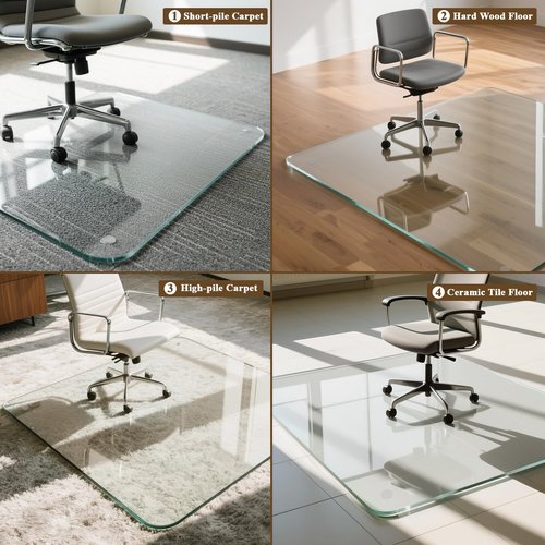 ZENOMIRRIS 46"x55" Glass Chair Mat for Carpet - Tempered Glass Floor Mat Heavy Duty Hard Floor,1/5" Thick Clear Office Chair Mat Computer Floor Mat with 4 Anti-Slip Pads