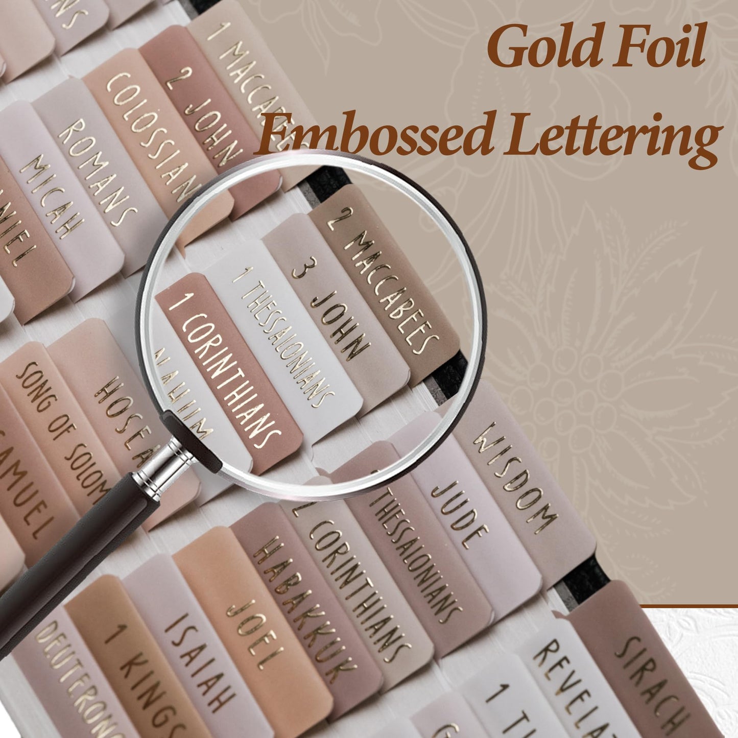UPAFEXXI-Laminated Bible Tabs (Gold Foil Embossed Lettering), Bible Tabs for Women and Men, Reposition Large Print Stickers, Easy to Read and Apply, 80Chapters Labels for Easy Navigation(Cappuccino)