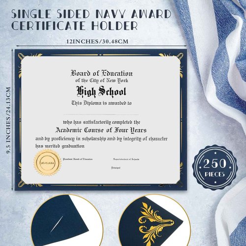 Fainne 250 Pcs Certificate Holder Foil Border Bulk 8.5 x 11 Inch Single Sided Award Diploma Cover for Letter Size Cardstock Document Paper Graduation School Marriage Supplies