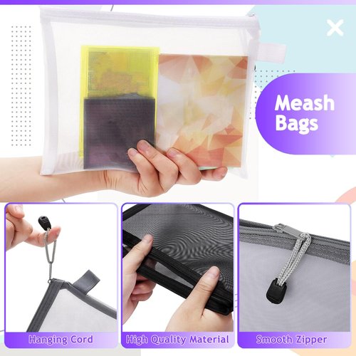 CACASO 15-Piece Nylon Mesh Zipper Pouch Set - Black Makeup Bags, Cosmetic Pouches, Travel Bags (9.5 x 7.5 Inch)