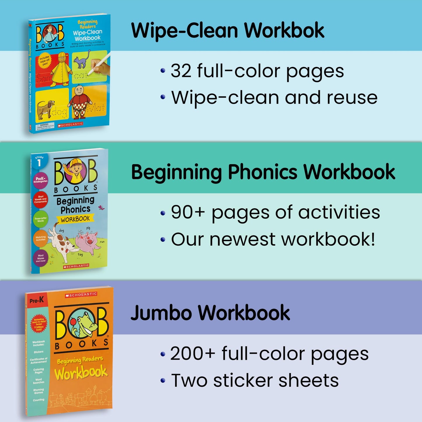 Bob Books Learn to Read Bundle – Stage 1 with 4 Phonics Box Sets, 3 Workbooks, Flashcards for Kindergarten & Pre-K Beginning Readers