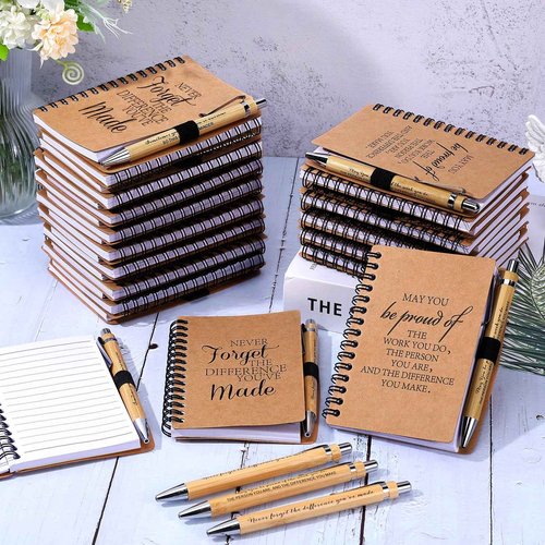 40 Sets Employee Appreciation Gifts Inspirational Spiral Notebooks Thank You Bamboo Ballpoint Pens Bulk Motivational Journals Encouragement Gifts for Teacher Coworker Nurse