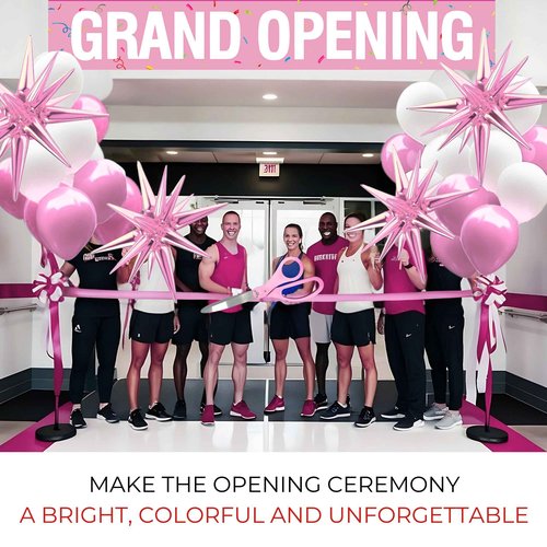 Ribbon Cutting Ceremony Kit Pink - 25 Inch Giant Scissors for Ribbon Cutting Pink Banner and Star Balloons Satin Ribbon for Special Events and Business Openings Inaugurations
