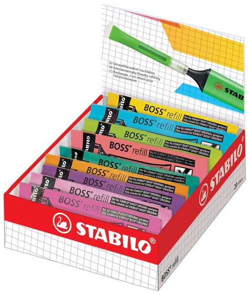 STABILO Highlighter BOSS ORIGINAL Refills - Pack of 20 - Assorted Colors