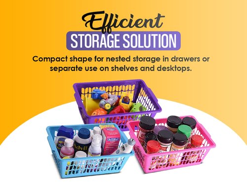 YBM Home 3-Pack Plastic Storage Basket for Office Drawer, Desktop and Classroom - Multipurpose Perforated Bin Tray Organizer for Shelves, Kitchen Pantry, Kids Room, and More 32-1184-3 White