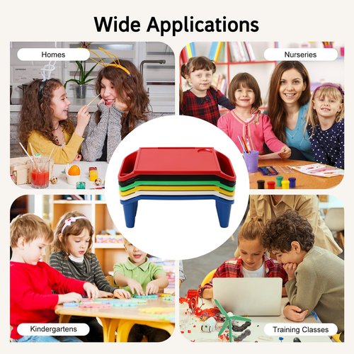 6 Pcs Kids Lap Desk Tray with Storage Plastic Breakfast Laptop Trays with Side Pockets and Slot Portable Lap Bed Table for Writing Eating Game Classroom Snacks Boy Girl
