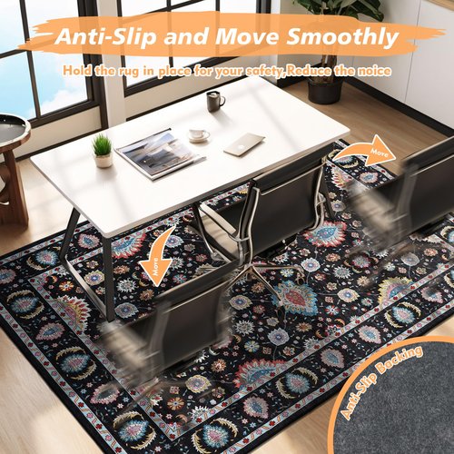 60"x84"Office Chair Mat for Hardwood Floor,Rolling Computer Chair Mat for Tile Floor,Under Desk Chair Floor Protector,Floral Office Rug,Anti Slip Low Pile Carpet