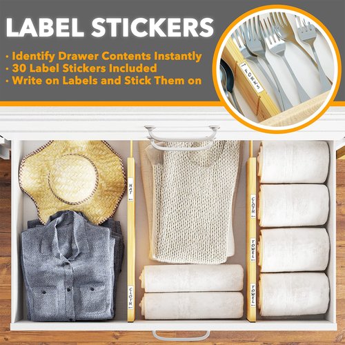 SpaceAid 4“ High Bamboo Deep Drawer Dividers with Labels, Kitchen Adjustable Drawer Organizers, Expandable Organization for Home, Office, Dressers and Bathroom, 2 Dividers (17-22 in)