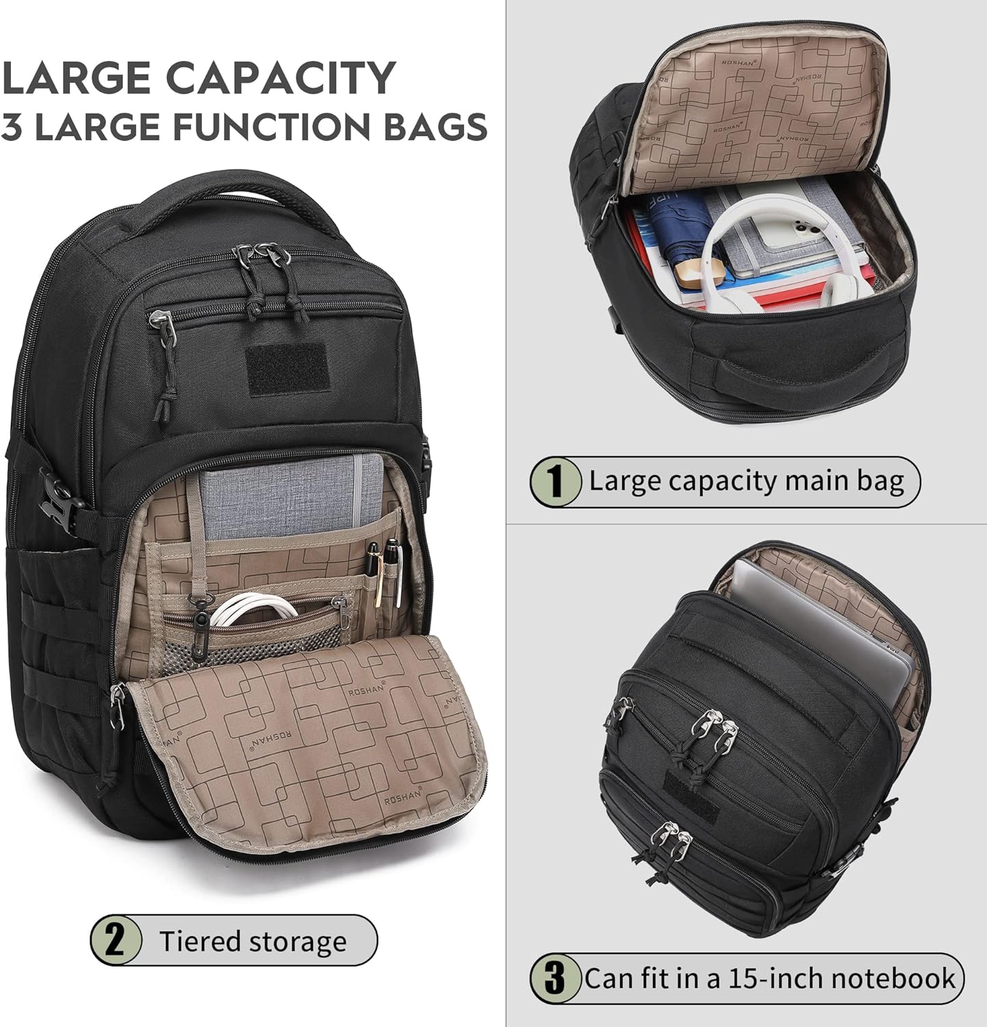 Wotony Military Tactical Backpack - Compact Black Assault Bag for Men | Durable & Versatile