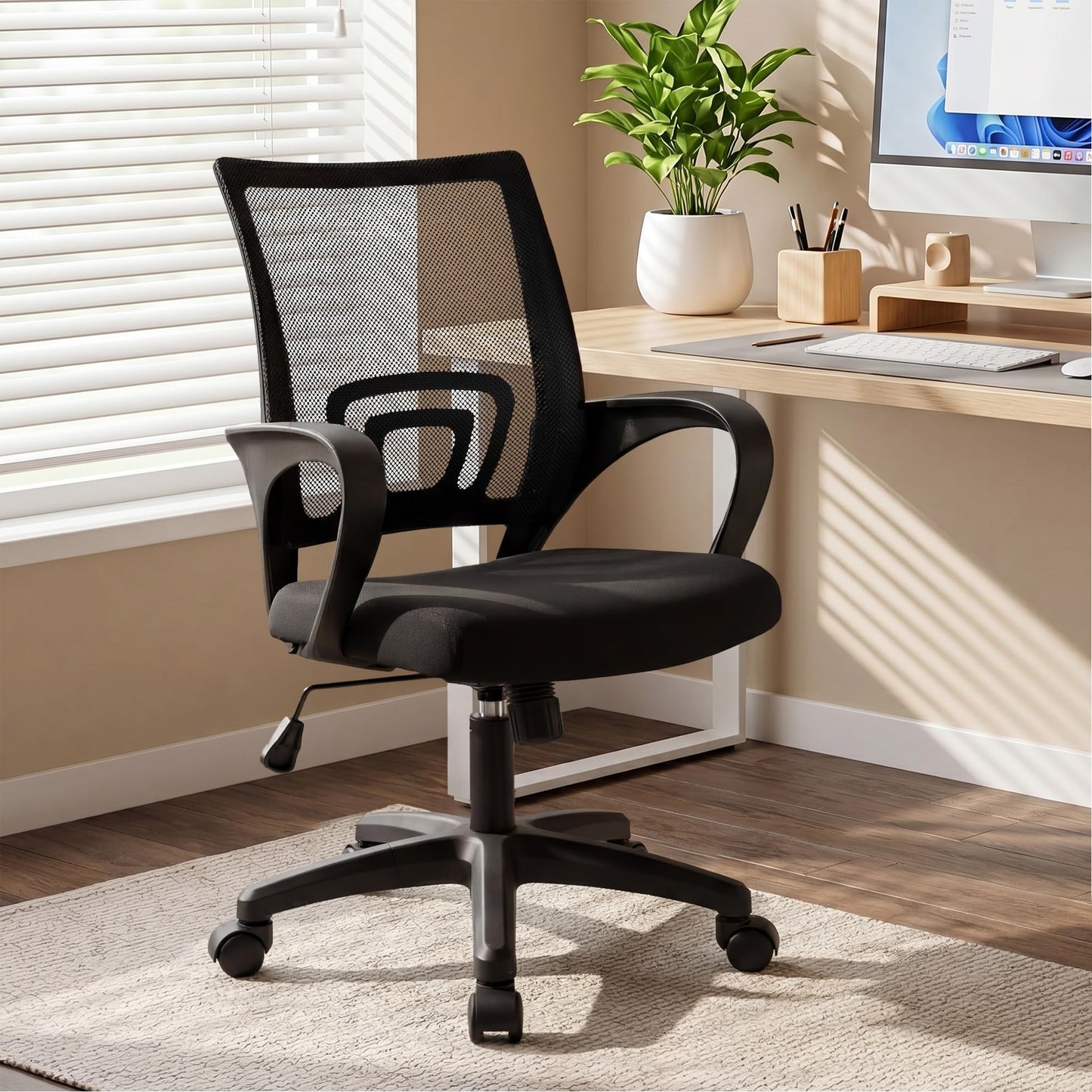 NEO Chair Office Computer Chair Mid Back Desk Ergonomic Mesh Gaming Seat Comfy Lumbar Support Rolling Wheels Adjustable Height Swivel for Home Task (All Black)