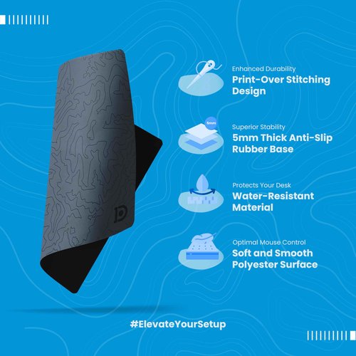 Deskr Gray Topograph Canyon Deskpad Full XXL Gaming Desk Mat Gamer Desk Pad with Stitched Edges 5mm Thick Non-Slip Water-Resistant Rubber Laptop Computer Mousepad for Office & Home - 47 x 24 in