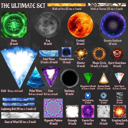 CZYY DND Area of Effect Spell Templates - Set of 28 Markers for AOE Spells Erasable PVC Spell Effects Templates with Reference Perfect Tools, Accessories & Gift for Dungeons and Dragons
