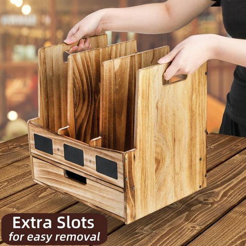 Eorbow Wooden Desk File Organizer, Desktop Document Folder Holder with 3 Compartments and 1 Drawer, Desk Organizer Binder Rack with Chalkboard Label, Magazine Storage Box Mail Sorter for Office Home