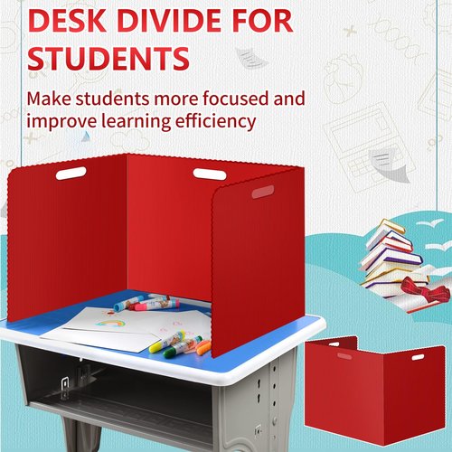 24 Pcs Desk Dividers for Students 14 × 17.5 × 14 Inch Plastic Waterproof Privacy Folders Shields Test Dividers with Red Classroom Privacy Boards for School Study Teacher Supplies(Red)