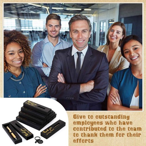 Sayglossy Thank You Gift Bulk Wood Bamboo Pens with Motivational Quote Pen Boxes Employee Appreciation Keychains Inspirational Gifts for Office Coworkers Teams