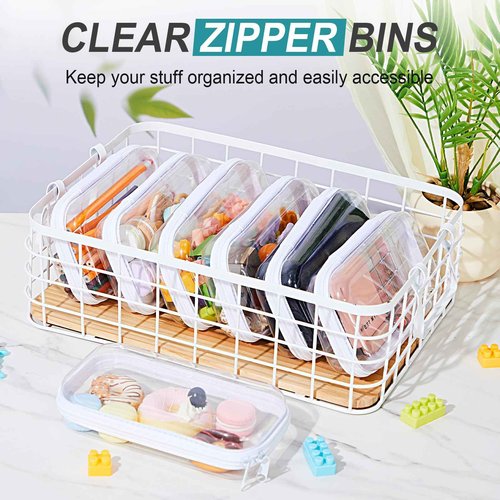 Qiyaz 15 Pcs Clear Hard Shell Zipper Case Plastic Bins Transparent Double Zippers Hard Pouch Clear Plastic Storage Box Containers for Building Blocks Cosmetics, Puzzles(7.5 x 4 Inches)