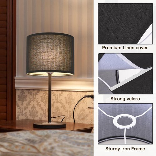 Small Lamp Shade, Black Drum Lampshade 8.7''Top X 8.7'' Bottom X 7.9'' High, Replacement Lamp Shade Natural Linen Hand Crafted for Table Lamps Floor Lamps Chandelier Lamp, Easy Assembly Required