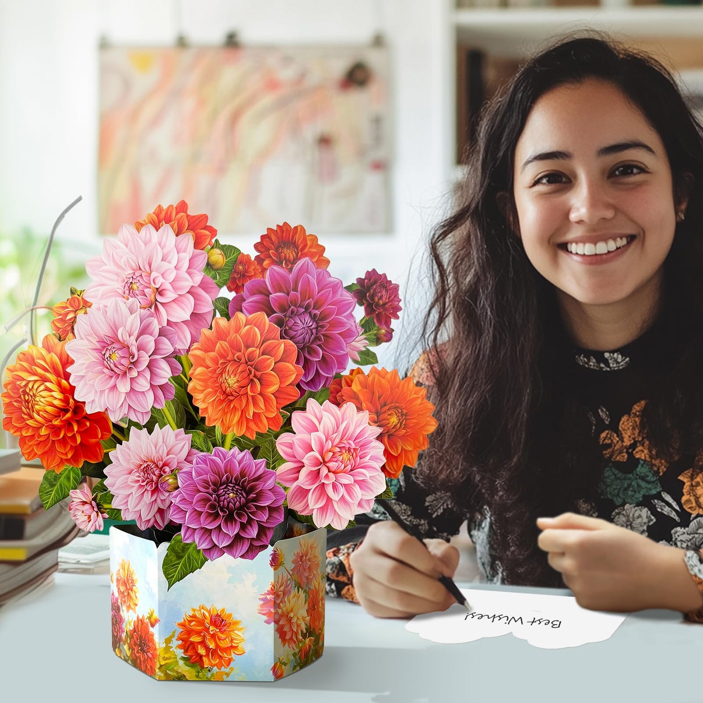 PINELIFE Pop Up Cards, Carnation & Peony Paper Flower Bouquets, Mother's Day,Birthday, Anniversary, Get Well Greeting Cards with Blank Note Card & Envelope (Infinite Love Carnation)