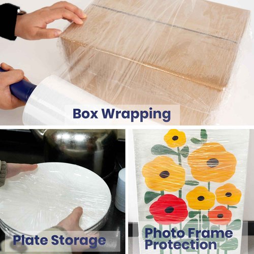 TAPEBEAR Mini Clear Stretch Wrap Film 80 Gauge 5" x 1000Ft, Shrink Wrap Roll with Handle, Durable Self-Adhering Clear Plastic Wrap Industrial Strength Pallet Shrink for Moving, Packing, 4-Pack