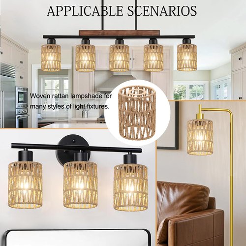 Giutna 1-Pack Boho Rattan Lamp Shades, 5.9" H x 4.7" D Woven Small Shade Replacement, 3-Tier 1.62in Fitter Farmhouse Pendant Light Cover for Chandelier Floor Wall Lamp(Brown)