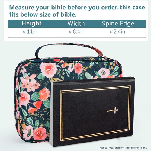 Bible Covers Case for Women Medium Large Bible Carrying Cases Holder 11“x8.5”x2.5" Floral Bible Book Carrier Tote Bags with Pockets Handles Zipper Christian Accessories Gifts