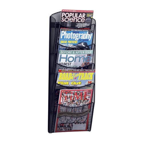 Safco Mesh Magazine Holder, 5 Pocket Wall Mount Display Rack, Brochure Organizer, Durable Steel Construction, 5lb Capacity, Black