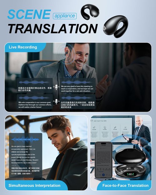 AI Translation Earbuds Real Time - 144 Languages & Accents Audifonos Traductores Inglés Español, 3 in 1 Wireless Language Device Translator Earbuds for Business Learning Travel,Classic Black