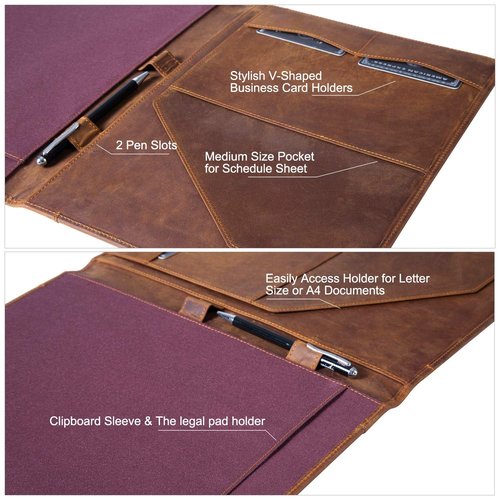 Jack&Chris Leather Portfolio, A4 Document Folder Legal Pad Padfolio, Professional Writing Letter Notepad Clipboard Sleeve Organizer, Resume Folio Binder for Men&Women,JC1823