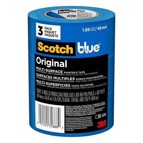 ScotchBlue Multi-Surface Painters Tape - 2 Inch Wide, Easy Removal, 3 Rolls, Blue (2090-48EP3)