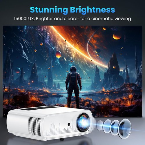 GROVIEW 1080P WiFi Bluetooth Projector - 15000 Lux Brightness, 300'' Screen, 4K Support | Compatible with HDMI, USB, PS5