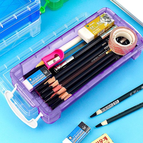 Rocutus Large Capacity Pencil Box, 6 Pack Stackable Plastic Storage Organizer Cases for Office, Art, and Craft Supplies