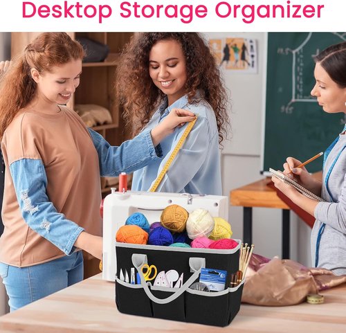 Godery Desktop Tote Organizer - Versatile Teacher Helper Bag for Arts, Books & Stationery | Black-Gray