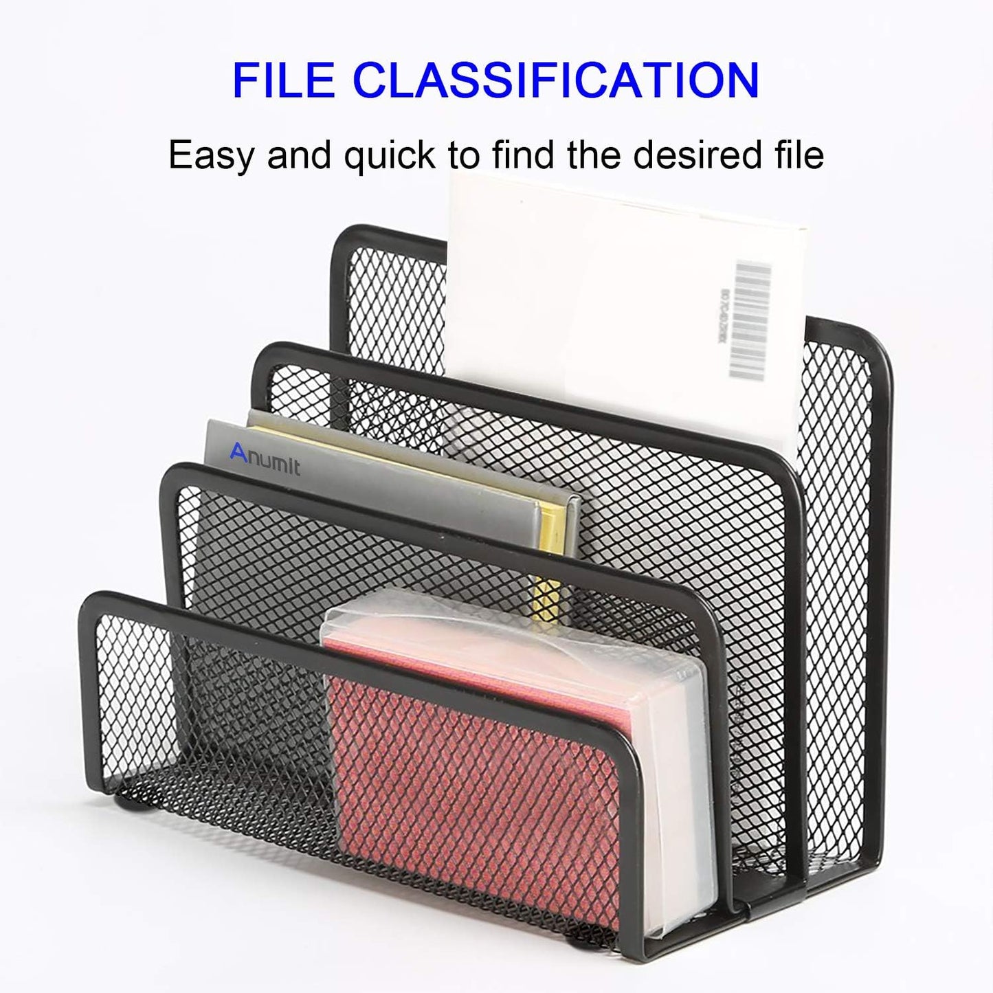 Skiennix Desk Mail Organizer - 3 Vertical Metal Mesh Compartments for Home & Office | File Holder & Letter Sorter