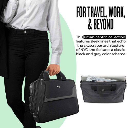 Solo New York Briefcase - Laptop Carrying Bag for Women & Men, Brief for Travel & Work, Full Length Front Pocket, Adjustable Shoulder Strap, Fits 16" Computer - Flatiron Slim, Black