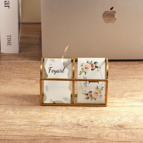 Feyarl Gold Glass Vertical Business Card Holder Business Card Display Stand Clear Business Name Card Organizer Storage for Office Meeting Desktop Countertop