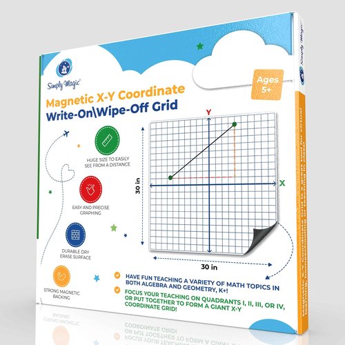 Jumbo Magnetic XY Coordinate Dry Erase Grid, 30"x30" - Write-On & Wipe-Off Magnetic Dry Erase Board Grid, Reusable Dry Erase Graph & Practice Board for Math Graphing, Classroom & Homeschool Supplies