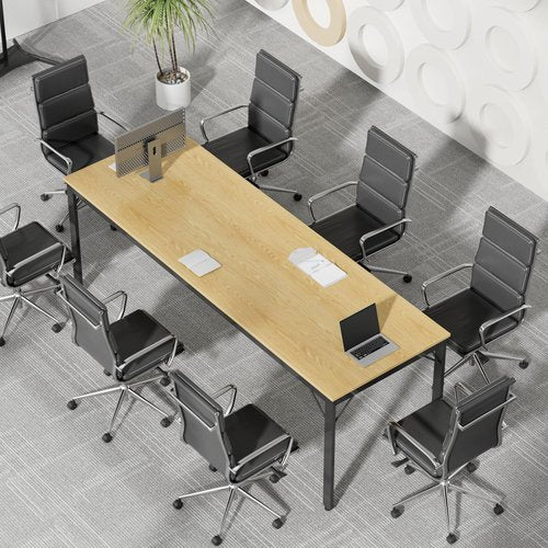 Furmax 6.5FT Conference Table, 78.74" Meeting Seminar Table for 6-8 People, Boardroom Table Workstation with Strong Metal Frame for Office Conference, Meeting Room (Light Oak)
