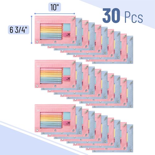Mr. Pen- Pencil Pouch, 30pcs, Pink & Blue, Zipper Pencil Cases for 3 Ring Binder