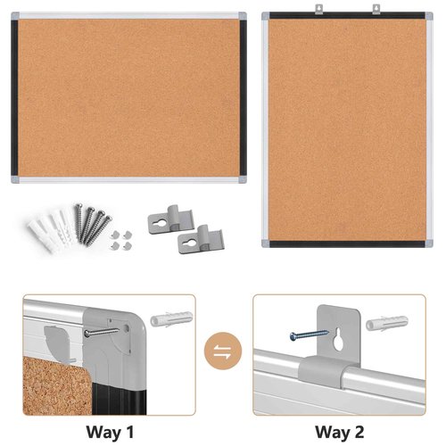 Board2by 2 Pack Cork Bulletin Board 24" x 18", Black/Sliver Aluminium Framed Corkboard, Office Board for Wall Decor, Large Wall Mounted Notice Pin Board with 36 Push Pins for School, Home & Office