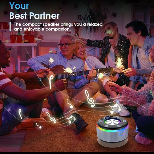 Bluetooth Shower Speaker, IP7 Waterproof Portable Bluetooth 5.3 Speakers with Suction Cup, Mini Wireless Speaker with RGB Lights Time Display, Loud Stereo Sound for Bathroom Beach Outdoor Party, Gray