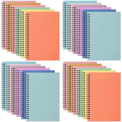 Fuutreo 24 Pcs Spiral Notebook for Work A5 8.3 x 5.7 Inch College Ruled Spiral Journal Notebook Kraft Cover, 12 Color, 60 Sheets, 120 Pages for Office School Supplies(Candy Color)